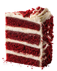 Tall Slice of Red Velvet Cake with Creamy Layers Against a Transparent Backdrop