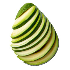 Top Down View of Stacked Green Avocado Slices on Transparent Background Studio Shot