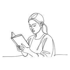 woman reading book one continuous line drawing vector