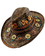 Ornate Southwestern Straw Hat Boho Chic Design