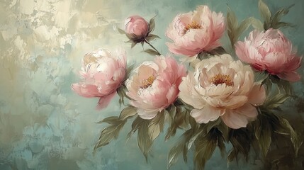 Bouquet Pink Peonies Oil Painting