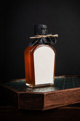 Whiskey Bottle on a Wooden Tray