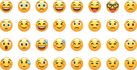 An array of emojis showing different emotions on a white background