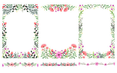 frame and border with floral elements watercolor illustration PNG transparent background 