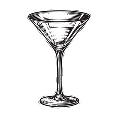 cocktail martini glass engraving vector style