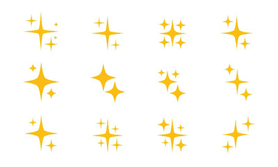 Fototapeta premium Set of yellow star sparkles on white background