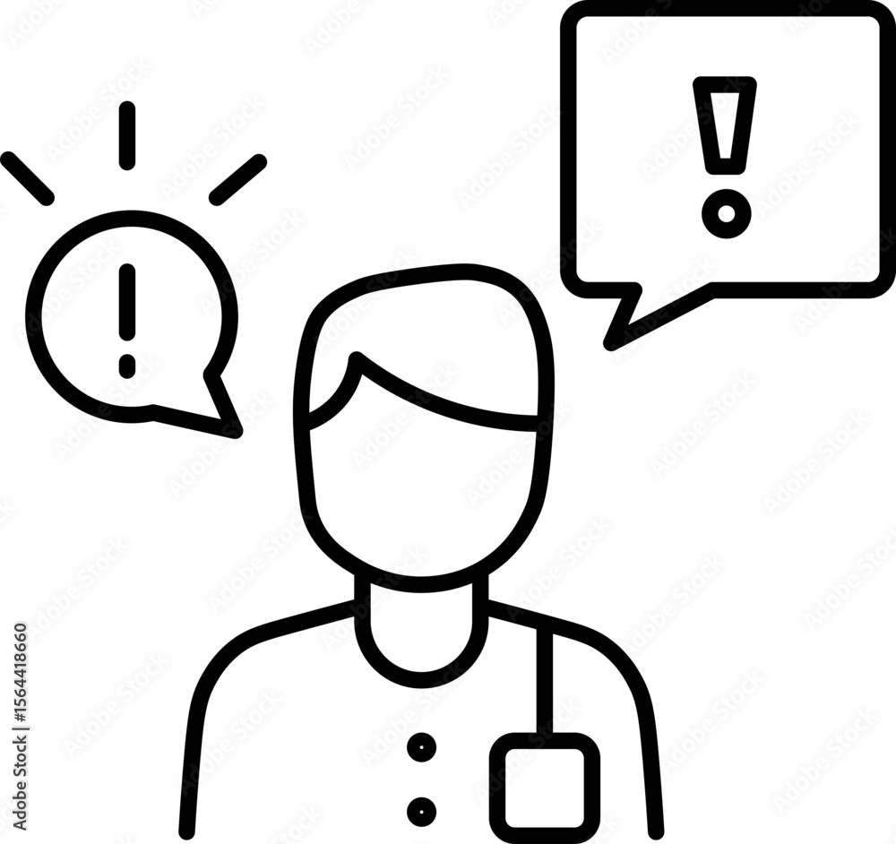 Poster person outline speech bubble exclamation mark alert warning communication notification information s