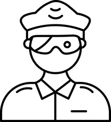 Police officer uniform hat glasses outline simple black and white icon law enforcement security professional authority protection male adult occupation job person head face front view minimal