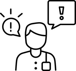 Person outline speech bubble exclamation mark alert warning communication notification information simple black and white icon vector minimal line art professional message attention symbol concept