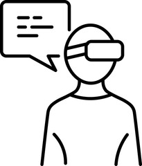 Virtual reality headset speech bubble communication technology outline person digital interactive modern innovation. person wearing virtual reality headset with speech bubble representing digital