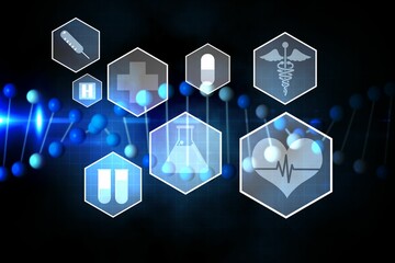 Medical icons in hexagons interface menu