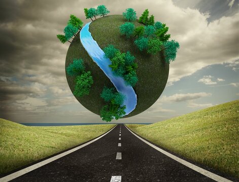 Fototapeta Futuristic earth floating in sky