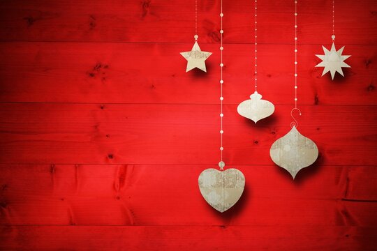 Fototapeta Christmas decorations over wood