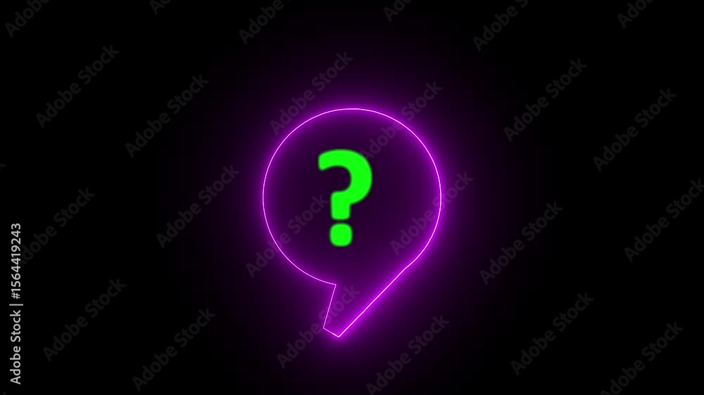 Poster glowing neon question mark speech bubbles on black background, speech bubbles with speech bubble ico