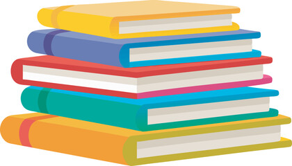 A vibrant assortment of stylized book illustrations, showcasing unique colors, symbols, and designs, displayed both individually and creatively stacked