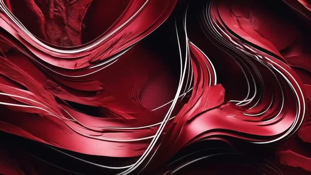 Glossy red abstract waves with silver lines, futuristic 3D motion design, seamless loop animation, luxury texture for digital background and visuals

