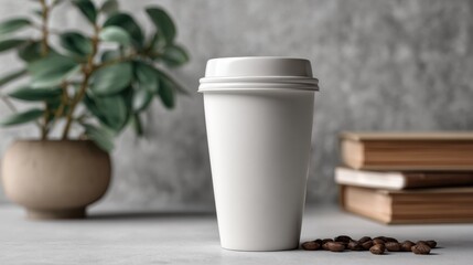 Mockup: Blank White Coffee Cup with Coffee Beans