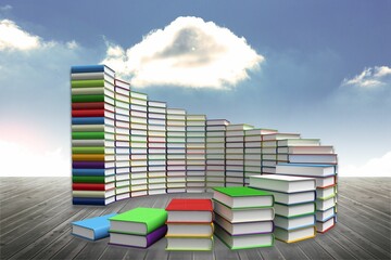 Steps made of books against sky