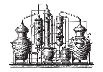 distilling copper vintage engraving vector illustration