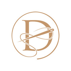 Initial Letter D Tailor Logo, Needle and Thread Logotype for Garment, Embroider, Textile, Fashion, Cloth, Fabric Sign