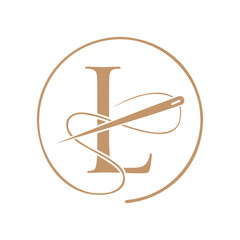 Initial Letter L Tailor Logo, Needle and Thread Logotype for Garment, Embroider, Textile, Fashion, Cloth, Fabric Sign