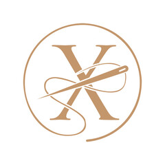 Initial Letter X Tailor Logo, Needle and Thread Logotype for Garment, Embroider, Textile, Fashion, Cloth, Fabric Sign