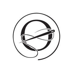 Initial Letter O Tailor Logo, Needle and Thread Logotype for Garment, Embroider, Textile, Fashion, Cloth, Fabric Sign