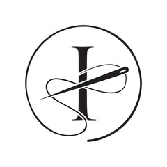 Initial Letter I Tailor Logo, Needle and Thread Logotype for Garment, Embroider, Textile, Fashion, Cloth, Fabric Sign