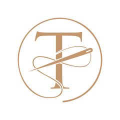 Initial Letter T Tailor Logo, Needle and Thread Logotype for Garment, Embroider, Textile, Fashion, Cloth, Fabric Sign