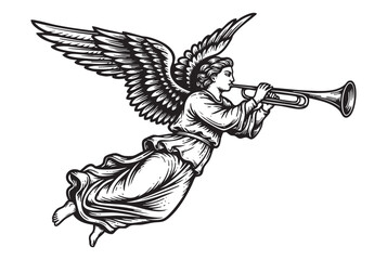 flying angel with trumpet