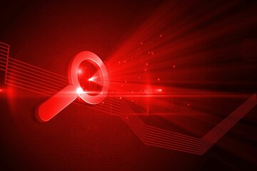 Shiny red magnifier on black background