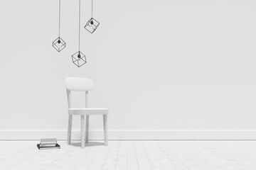 Decoration over empty chair and books