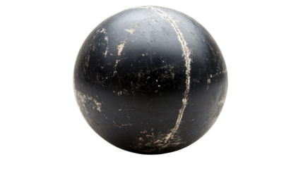 Vintage Black Ball with Visible Wear Isolated on White Background
