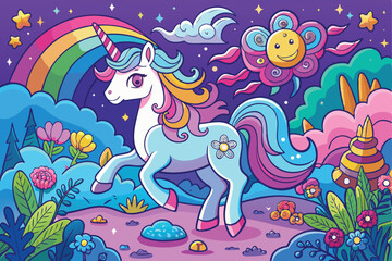 Obraz premium Cute Unicorn in a Magical Rainbow Landscape