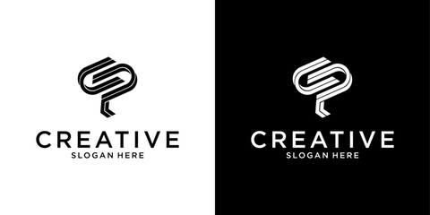CP or PC initial letter logo design vector