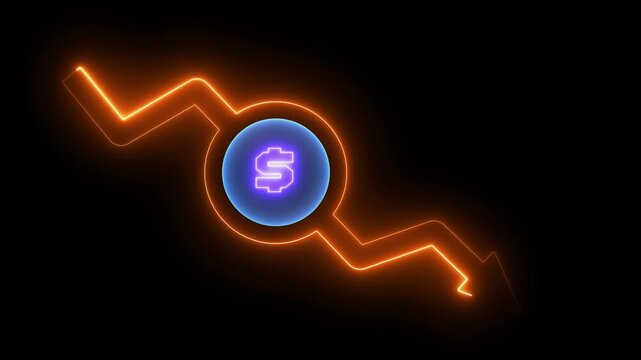 Money Loss Animation, Cash with Down Arrow, Stock Market Fall Graph, Financial Crisis Concept, Market Decline Motion Graphics