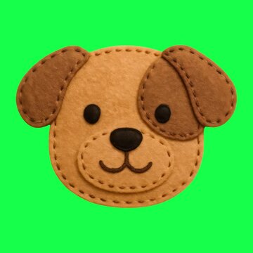Cute felt dog patch design animation, transparent 4K video, green screen