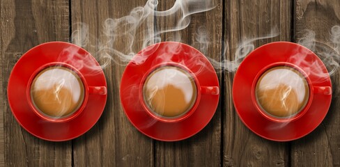 Overhead view of red tea cups