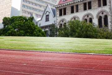 Running track in front of city