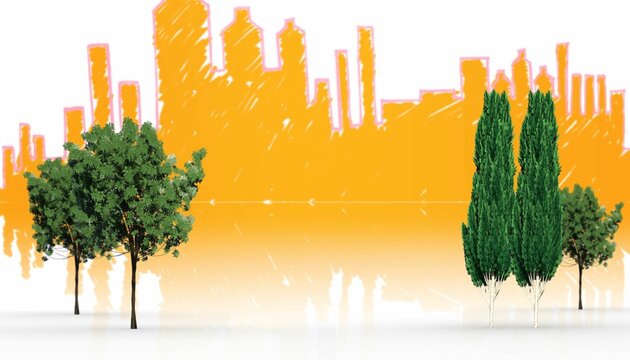 Fototapeta Trees against uraban skyline