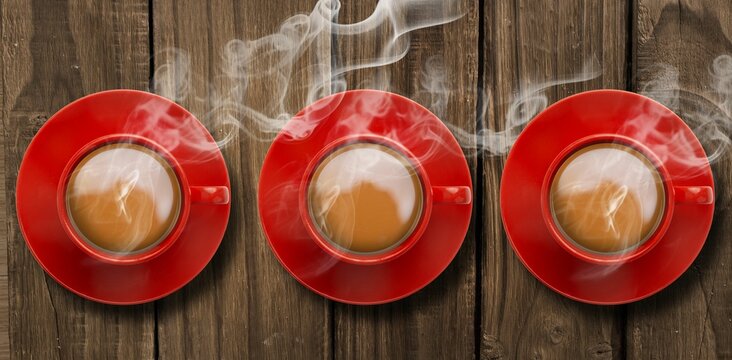 Fototapeta Overhead view of red tea cups