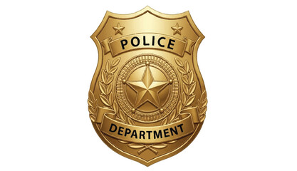 Gold Police Department badge with star on white background