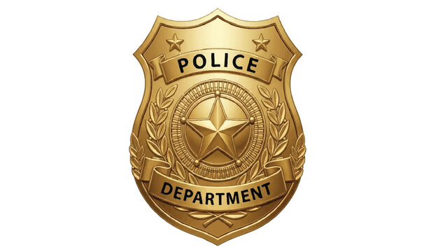 Gold Police Department badge with star on white background