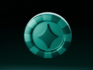 Teal Poker Chip with Diamond Symbol