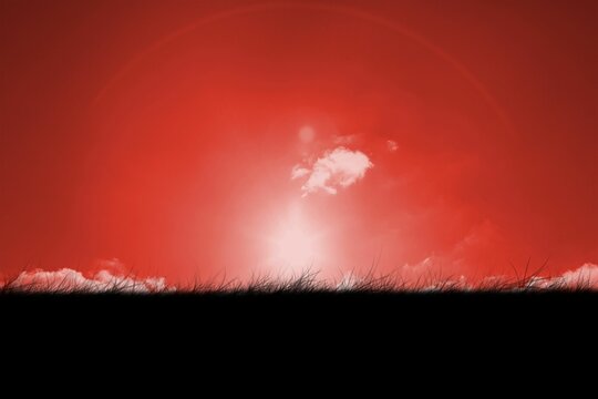 Fototapeta Digitally generated Red sky over grass