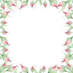 Obraz premium Square frame of branches with rose buds, peony watercolor. Clipart