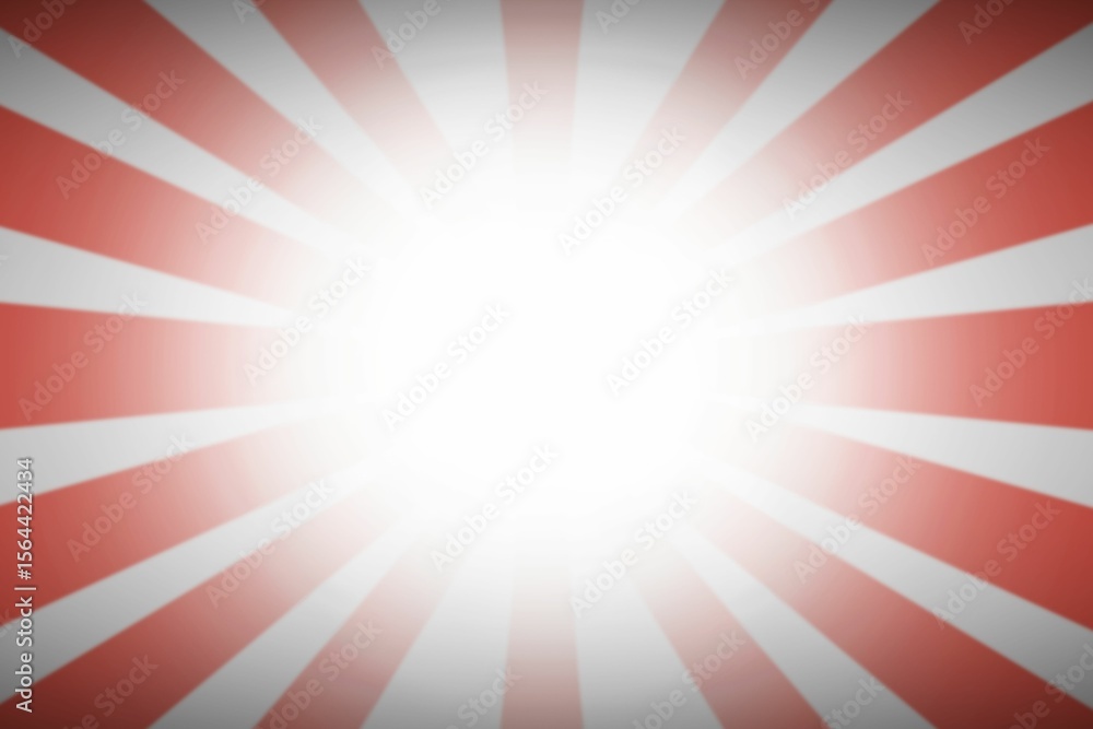 Poster red and white rays are radiating outward in flat design sunburst pattern on digital canvas