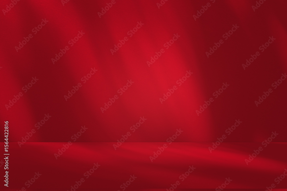 Poster Wall interior background, studio and backdrops show products.with shadow from window color Red background for text insertion and presentation product	
