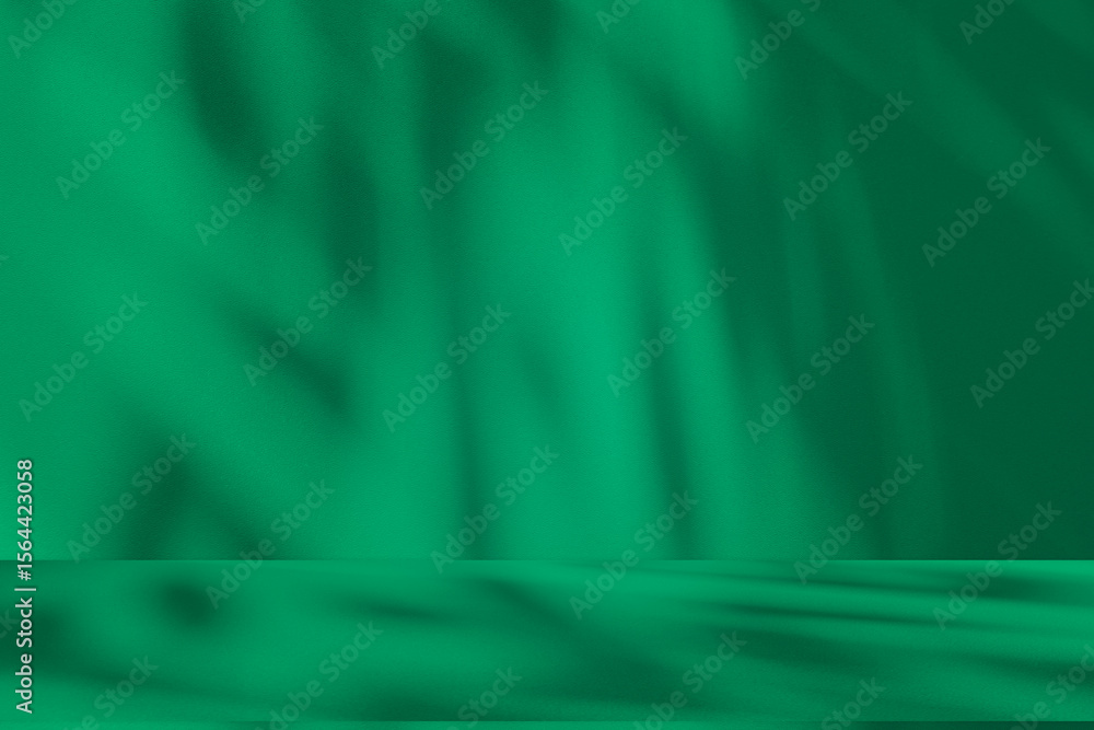Aufkleber Wall interior background, studio and backdrops show products. with leaf shadow from window color green and white. background for text insertion and presentation of product	
