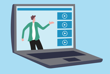 Online study learning course or internet education webinar, remote e-learning, teaching online or exam, test, knowledge wisdom concept, young man study online course on computer laptop at home 